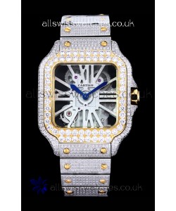 Cartier "Santos De Cartier" Skeleton moissanite Paved Super Clone Watch 