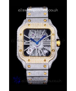 Cartier "Santos De Cartier" Skeleton moissanite Paved Super Clone Watch 