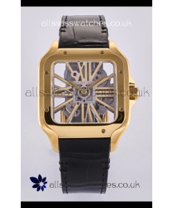 Santos De Cartier Super Clone Watch in Skeleton Dial Rose Yellow Case