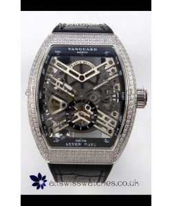 Franck Muller V45 Tourbillon Skeleton Steel Diamonds Super Clone Watch 