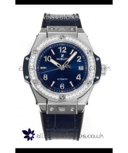 Hublot Big Bang One Click moissanite Bezel Super Clone Watch Blue Dial