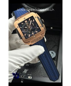 Hublot Square Bang Unico Rose Gold Case Blue Super Clone Watch 