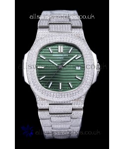 Patek Philippe Super Clone Nautilus 5711/1A Diamonds Paved Edition Green Dial