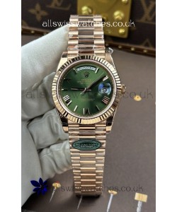 Rolex Day Date 228236 Rose Gold Green Roman Dial Super Clone Watch 