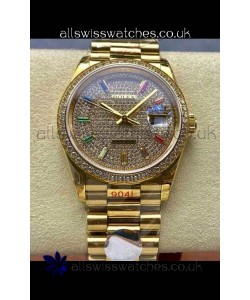 Rolex Day Date 128348RBR Yellow Gold Diamonds Dial Super Clone Watch 