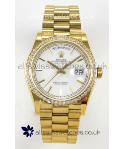 Rolex Day Date 128348 Yellow Gold White Dial Diamonds Bezel Super Clone Watch 