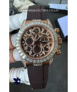 Rolex Daytona 126555TBR Giraffe Rose Gold Chestnut Brown Moissanites Dial Super Clone Watch