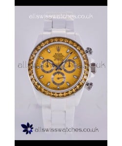 Rolex Daytona AET White Ceramic Yellow Dial 4130 Movment Super Clone Watch 