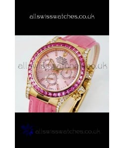 Rolex Daytona 116568 Yellow Gold 4801 Movement Sapphires Pink Dial Super Clone Watch 