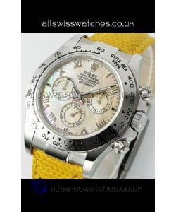 Rolex Daytona 116519 Stainless Steel Yellow Pearl Leather Strap Super Clone Watch