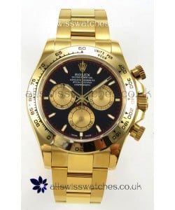 Rolex Daytona 126508 Yellow Gold Black Dial FREE SPRUNG MVMT Super Clone Watch 
